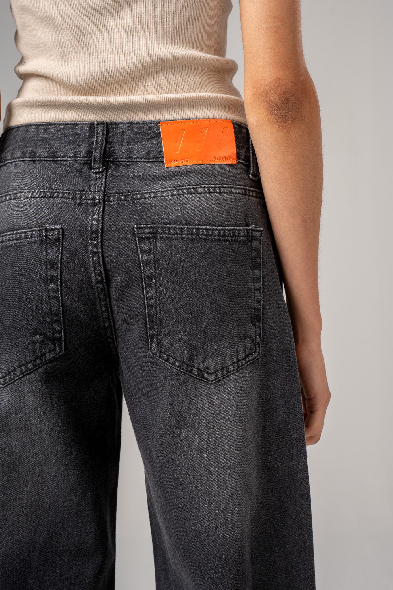 Dark Grey Selvedge Wide Leg Jeans